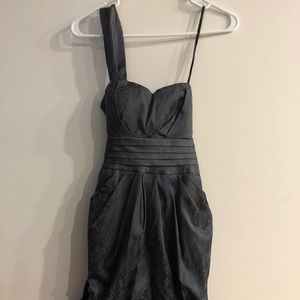 One-Shoulder Dark Gray Dress with Pockets